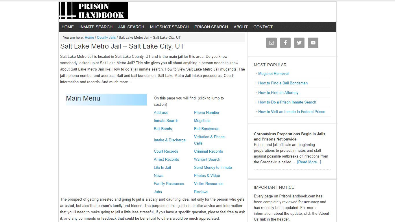 Salt Lake Metro Jail – Salt Lake City, UT - Prison Handbook